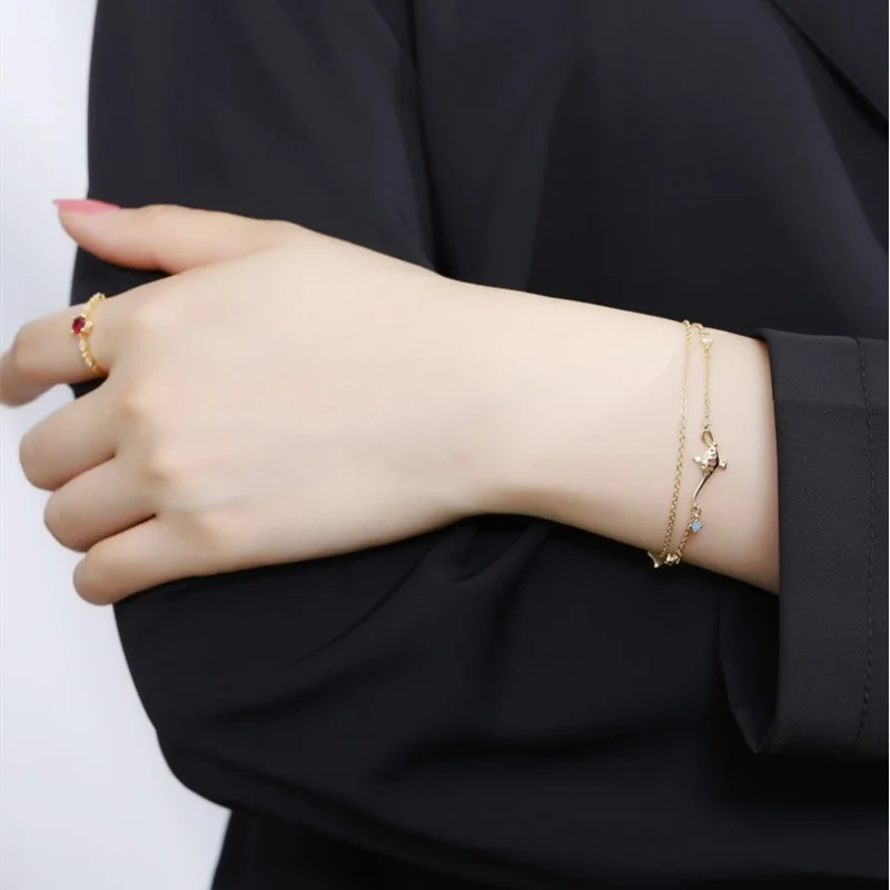 

Double Layered 925 Sterling Silver Chain Bracelet Exquisite Zircon Teapot Bracelet Adjustable for Women Simple Fashion Jewelry