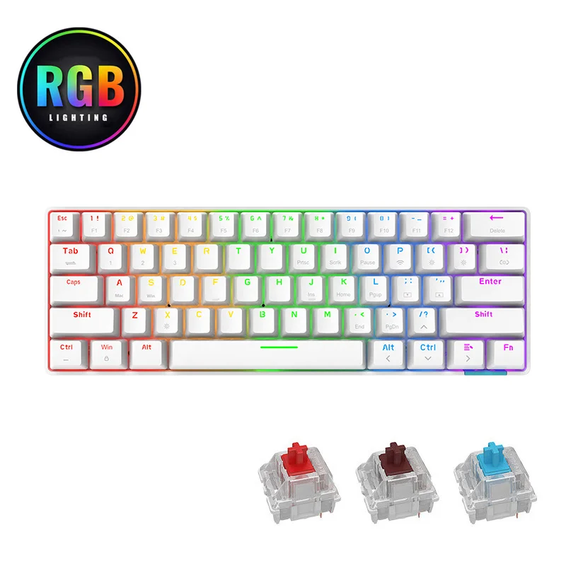 Игровая Проводная/Беспроводная клавиатура STK61 60%, механическая, 61 клавиша, RGB светодиодный Светка