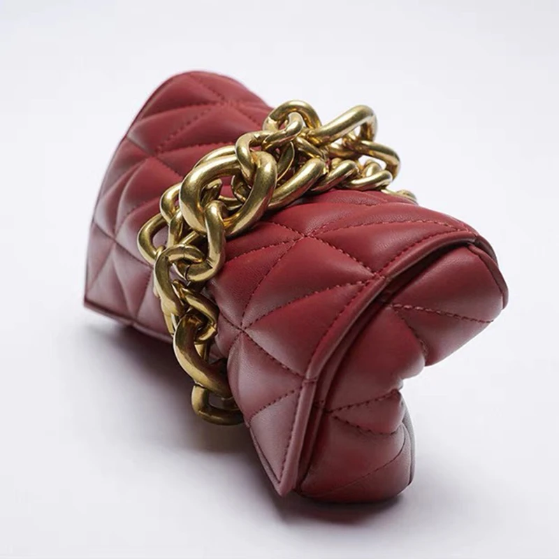 

[EAM] Women New Metal Chains Quality PU Leather Flap Personality All-match Crossbody Shoulder Bag Fashion Tide 2021 18A2593