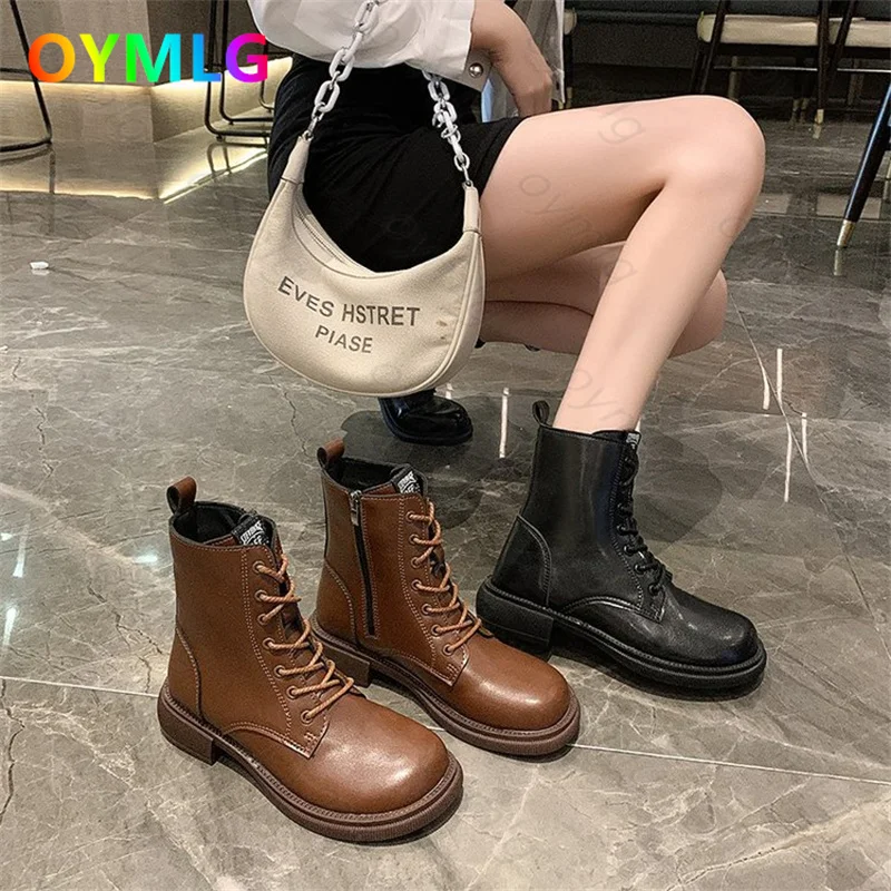 

Soft leather Martin boots women 2021 winter new handsome thick-soled ankle boots knight boots middle help Martin boots women