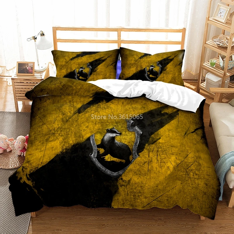 

Classic Potter Pattern Bedding Set Magic School Badge Duvet Cover Pillowcase Adult Kids Twin Full Queen King Size Dropshipping