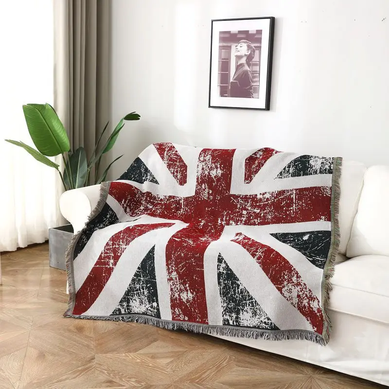 

Retro England Flag Sofa Blanket Outdoor Picnic Mat Bedroom Tapestry Couch Towel Dust Cover Knitted Throw Bedspread Home Decor