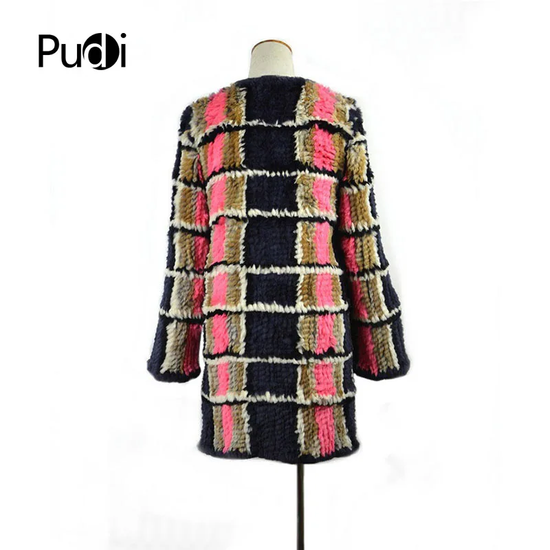 

CR033 New real rabbit fur coat/ winter jacket long style fashion women plaid genuine fur outwear