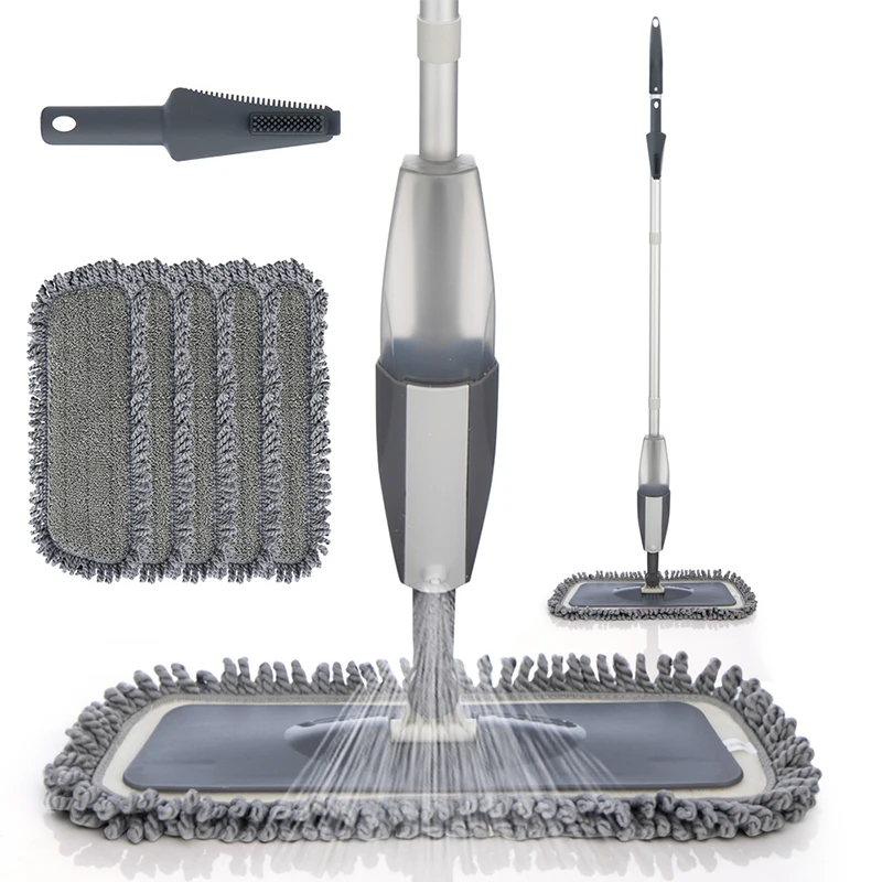 Швабра с распылителем из микрофибры для сухой и влажной уборки вращение на 360