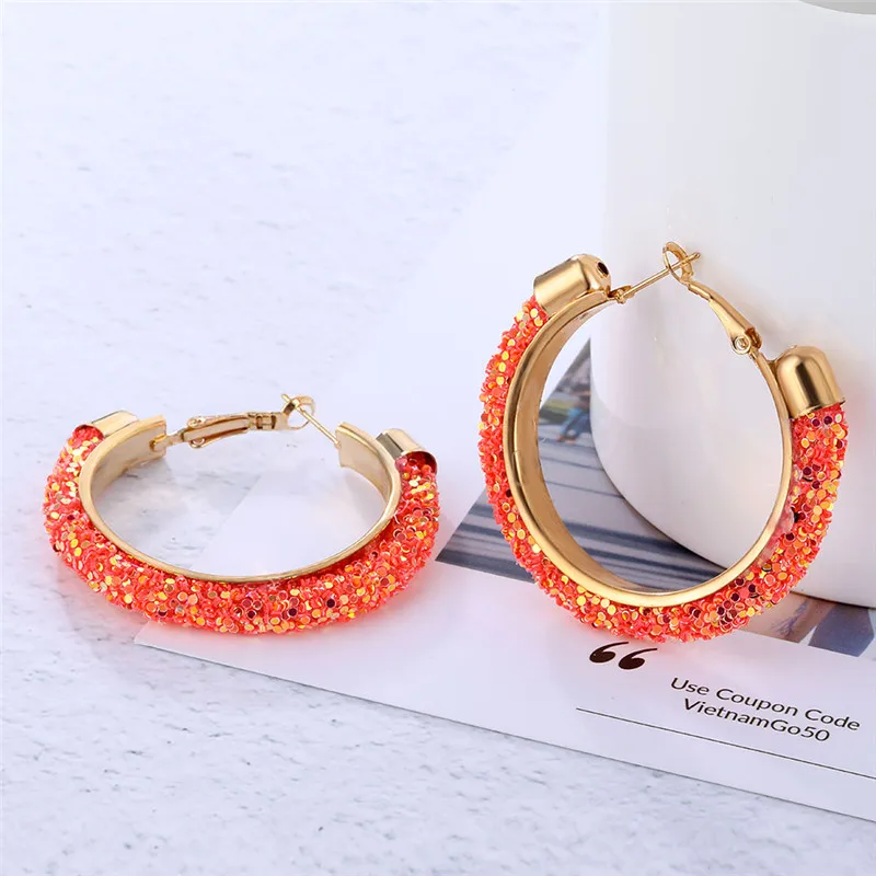 ALIUTOM Multicolor Matte Geometric Circle Shiny Crystal Earring For Women Big Hoop Earrings Pendientes Brincos Fashion Jewelry | Украшения