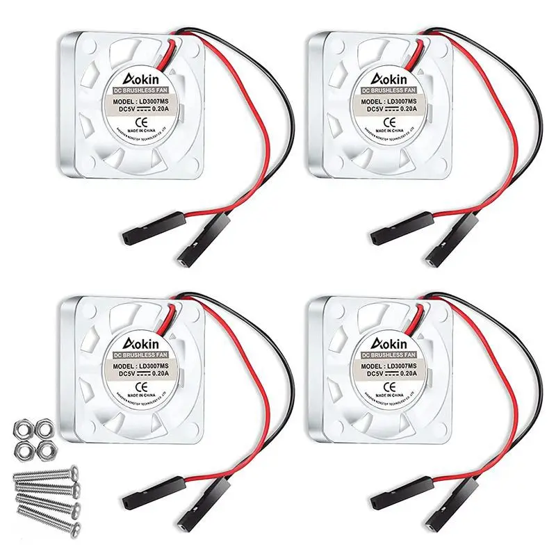 4 шт. 30x30x7 мм 3007 Прозрачный безщеточный вентилятор охлаждения CPU 3.3V 5V для Raspberry Pi 4 Model B 3 B+ 2 1