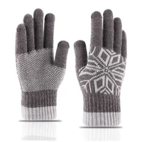 men women winter knit jacquard touch screen driving glove unisex wool print thicken stretch full finger warm cycling mitten h64