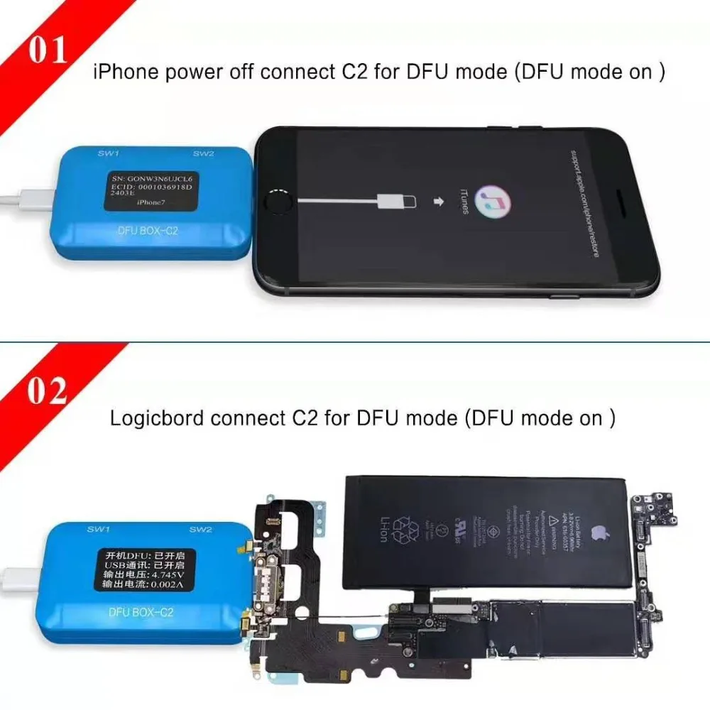 JC DFU BOX C2 для восстановления перезагрузки IOS восстановление перезагрузки для iPhone USB ток напряжение дисплей SN ECID информация чтения