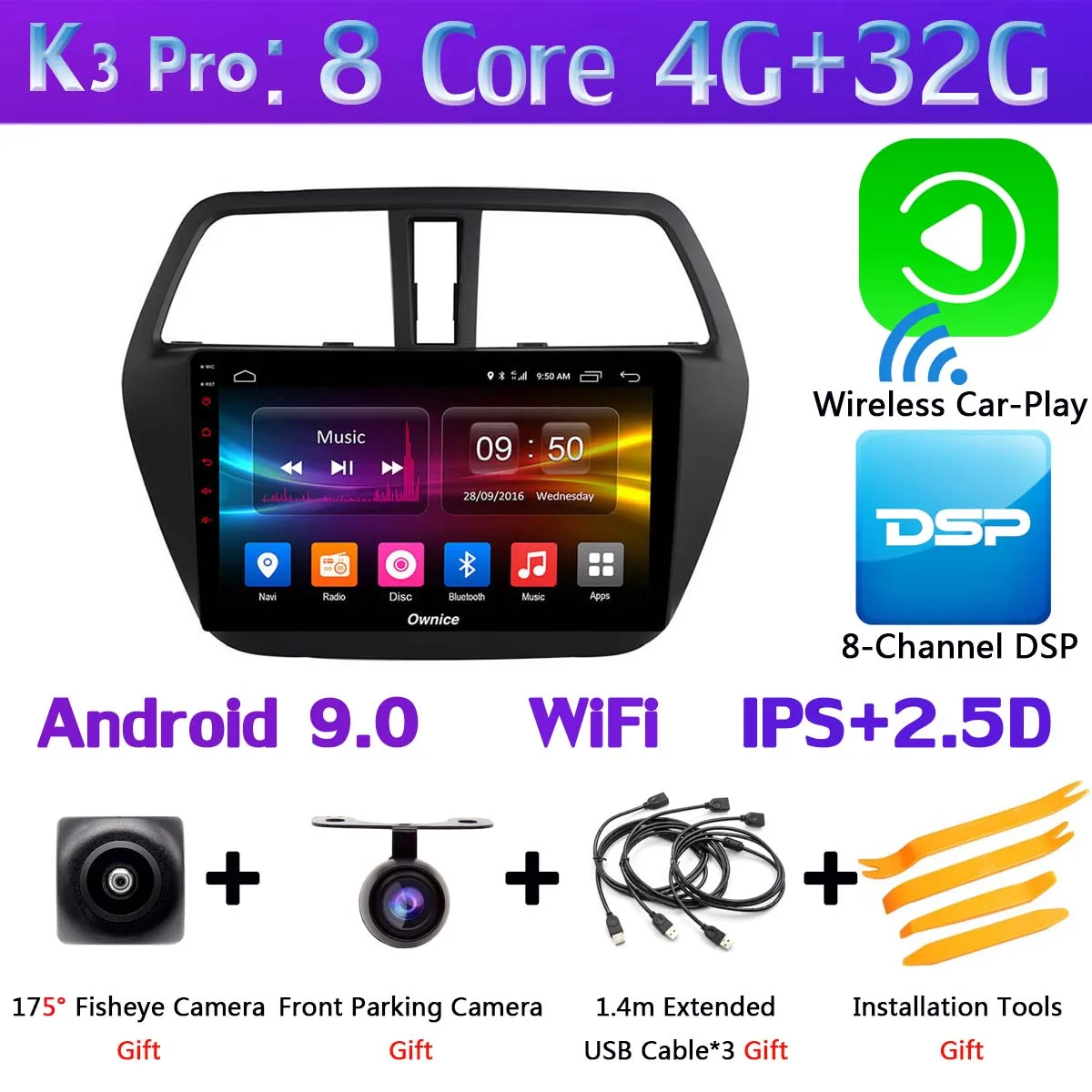 K3 Pro CarPlay " 360 ° панорамный Android 9,0 автомобильный DVD мультимедийное радио gps для Suzuki SX4 S-Cross 2013 S Cross автомобильное радио DSP - Цвет: K3 Pro CarPlay