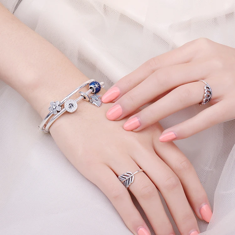 Jewelrypalace стерлингового серебра 925 мерцающий цветок кубического циркония Мурано Стекло розового золота бисер Подвески Fit Браслеты