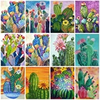 Полноразмерная Алмазная картина с кактусами, мозаика с изображением растений ручной работы, 5D Вышивка из страз, мультяшный ландшафт, домашний декор