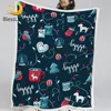 BlessLiving Merry Christmas Throw Blanket Xmas Trees Candles Sherpa Blanket Lights Toys Bedspread Blue Plaid Sofa New Year Gift 1