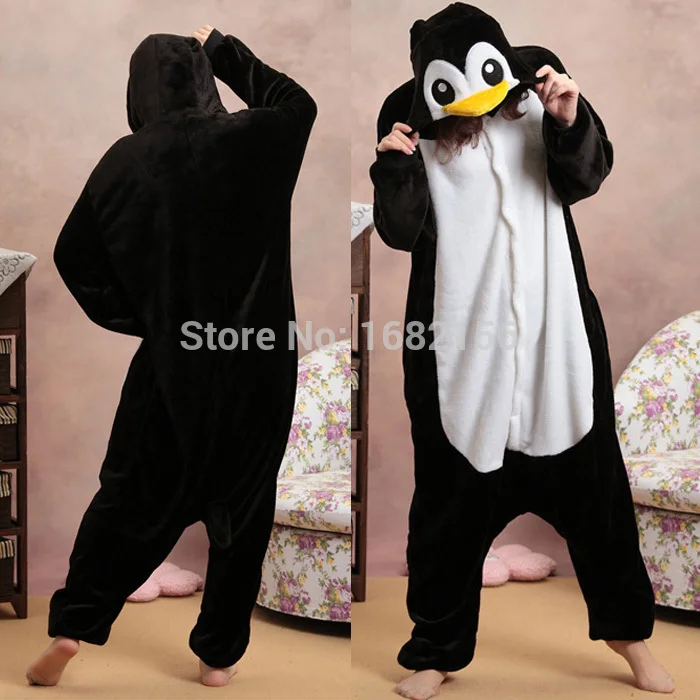 

Kigurumi Black Penguin Pajamas Party Cosplay Costume Flannel Onesies Game Cartoon Animal Sleepwear