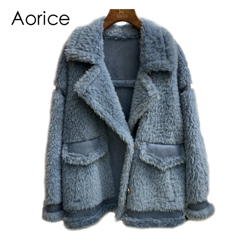 Aorice Женское зимнее классическое пальто из натурального овечьего меха модное