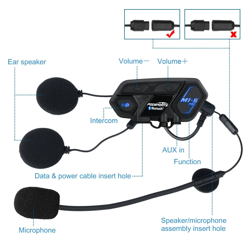 Fodsports M1-S Pro шлем домофон гарнитура мотоцикл Водонепроницаемый домофон Bluetooth interphone 8 Rider 1200 м Intercomunicador