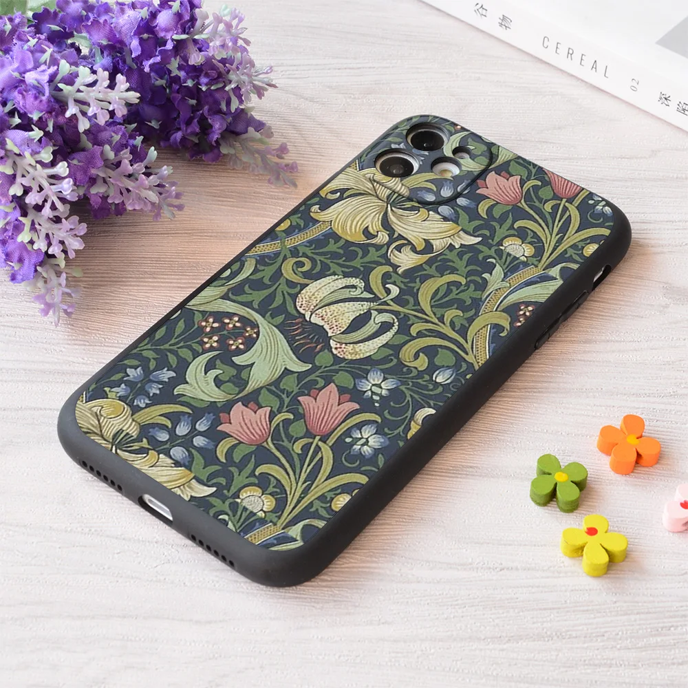 

For iPhone William Morris Golden Lily Pattern Print Soft Matt Apple Case