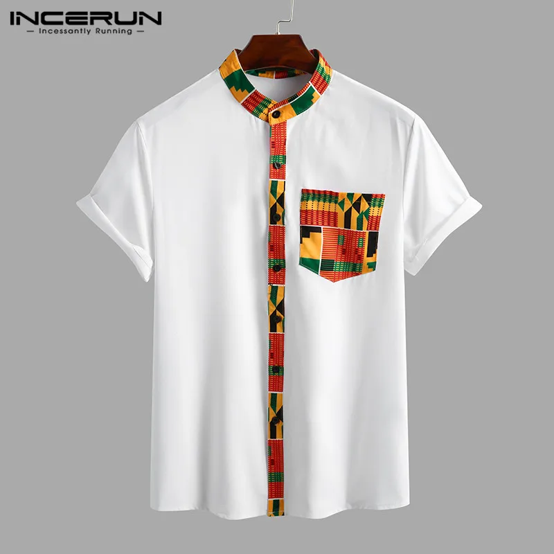 

INCERUN Summer Ethnic Style Printed Shirt Men Short Sleeve 2021 African Clothes Dashiki Tops Stand Collar Streetwear Camisa 3XL