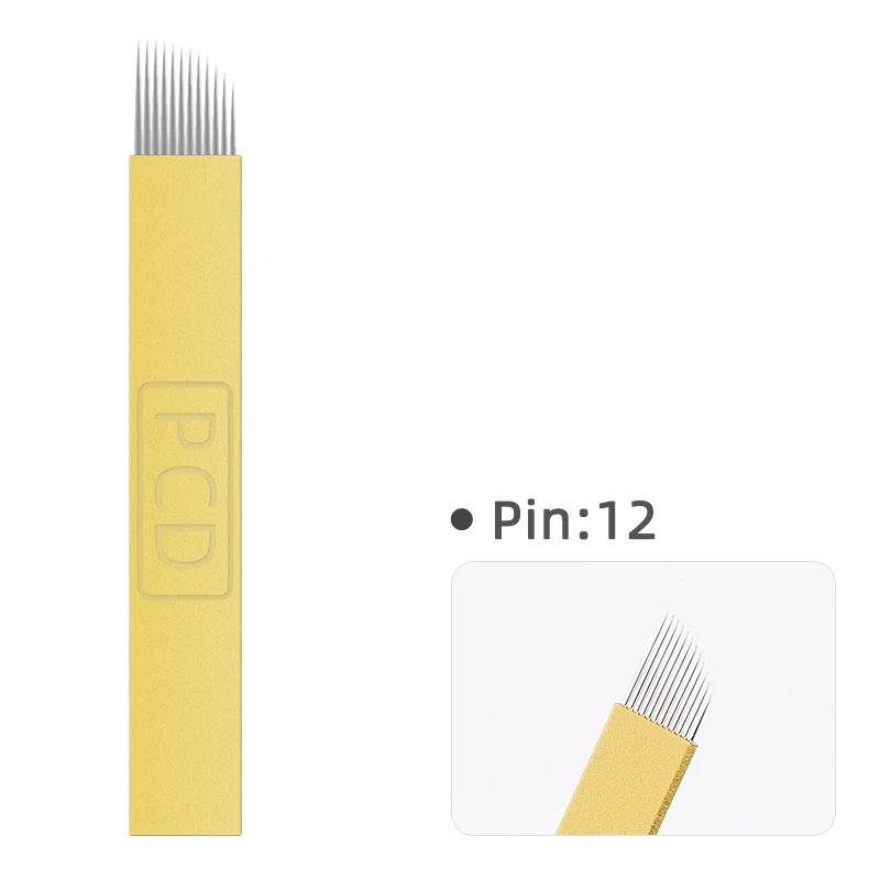 12 Pin 50 шт. резец сверхтвердый PCD 12/14/19 Pin Wenkbrauw иглы для татуажа мануального татуажа бровей, Naalden Voor 3D Borduurwerk Handleiding ручка для тату - Габаритные размеры: 12 Pin