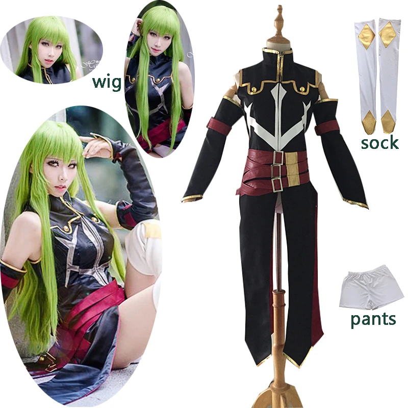 Anime Code Geass Queen CC Cosplay Costume Halloween Carnival Witch Black Uniforms Women Battle Suit Full Set Custom Made and wig
