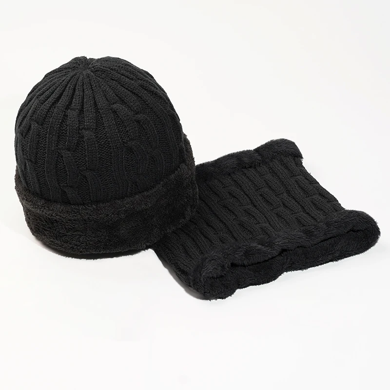 Thick Plus Fleece Winter Hat for Elderly Men - Wool Knitted Hat with Scarf image 5
