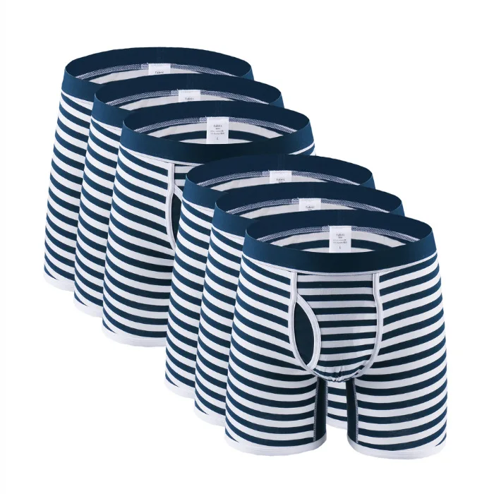 6Pcs 0710 B5 6 шт./лот,, полосатые боксеры для мужчин, хлопковое длинное нижнее белье, мужские трусы-боксеры, мужские трусы размера плюс, мужские трусы-боксеры - Цвет: 6Pcs 0710 B5
