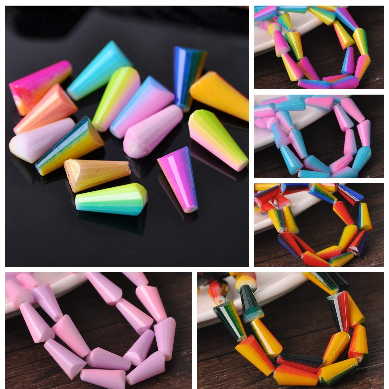 

2# 15x8mm Teardrop Cone Shape Faceted Patterns Coated Opaque Glass Loose Spacer Beads For Jewelry Making DIY Crafts