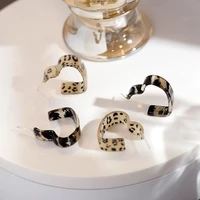 silver needle korean leopard print heart shaped earrings for women acrylic ear studs opening earrings trend jewelry