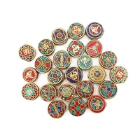 10pcs 20mm retro handmade flat round nepal beads tibetan letter beads antique golden red clay for diy tibetan jewelry making