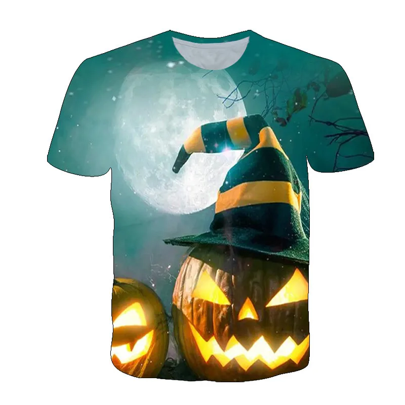 

3D printing funny T-shirt for boys and girls, pumpkin face children's clothing, round neck fashion casual comfortable top