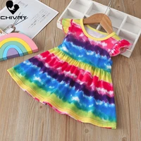 new 2020 summer dresses baby girls colourful print short sleeve o neck a line sundress summer princess dresses for little girls