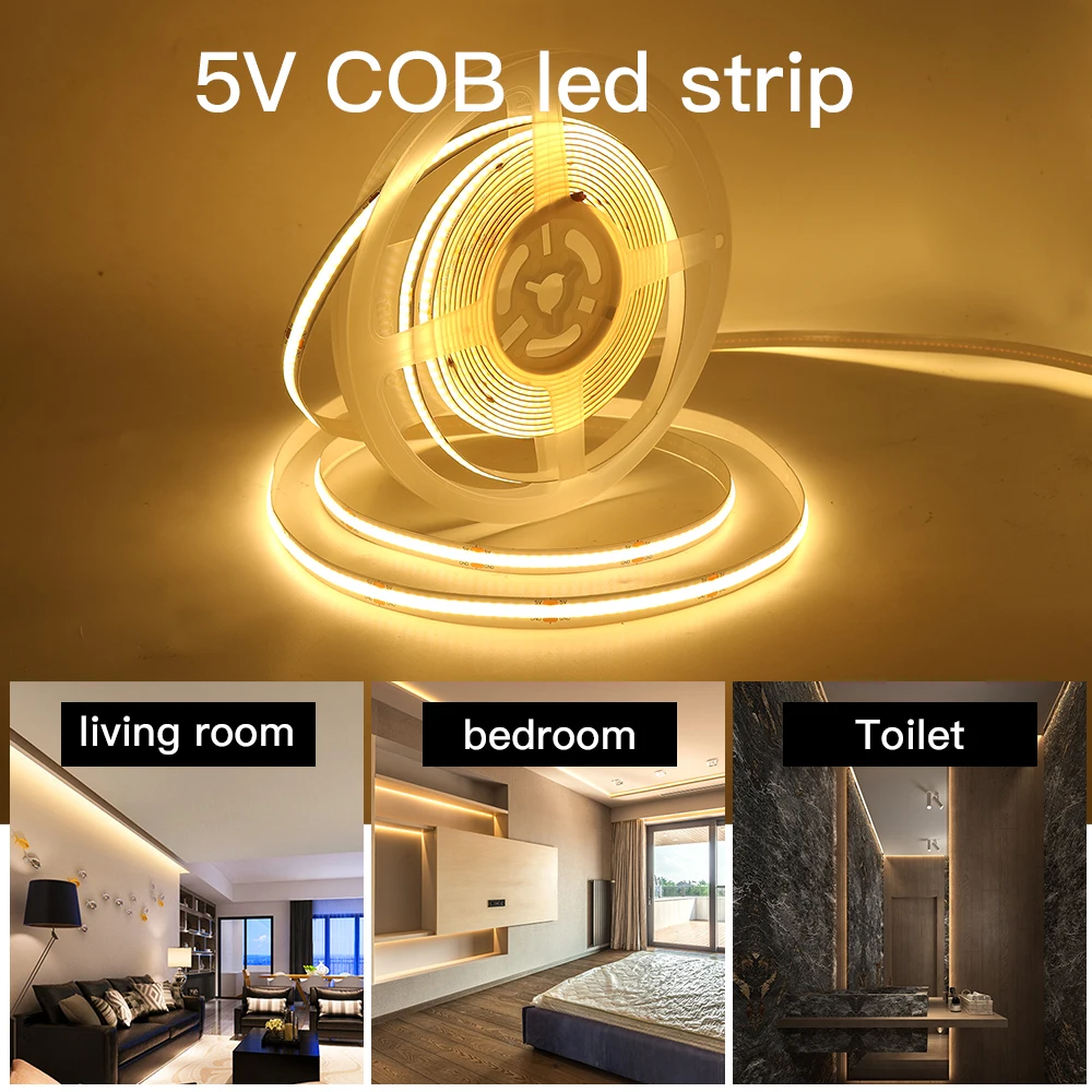 5V USB COB LED Strip Light Dimmable Touch Switch 320LED/m High Density Linear Lighting DC5V Power Flexible Tape Decor | Лампы и