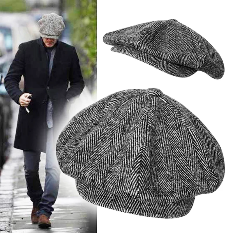 

Men's and women's wool hats, crew artist hats, gray, British, soft, autumn and winter, octagonal, blm09