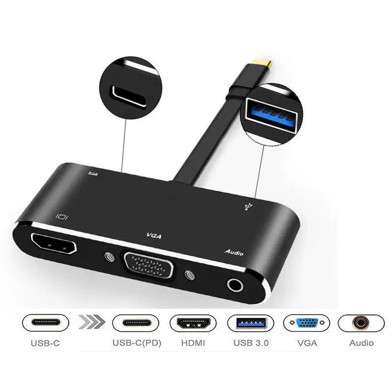 Кабель с разъемом USB типа C USB-C к HDMI-совместимость 3 0 аудио VGA концентратор Thunderbolt