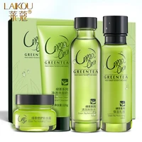 laikou 4pcs hot selling face moisturizer gift set green tea extract skin care moisturizing soothing face toinc lotion cream