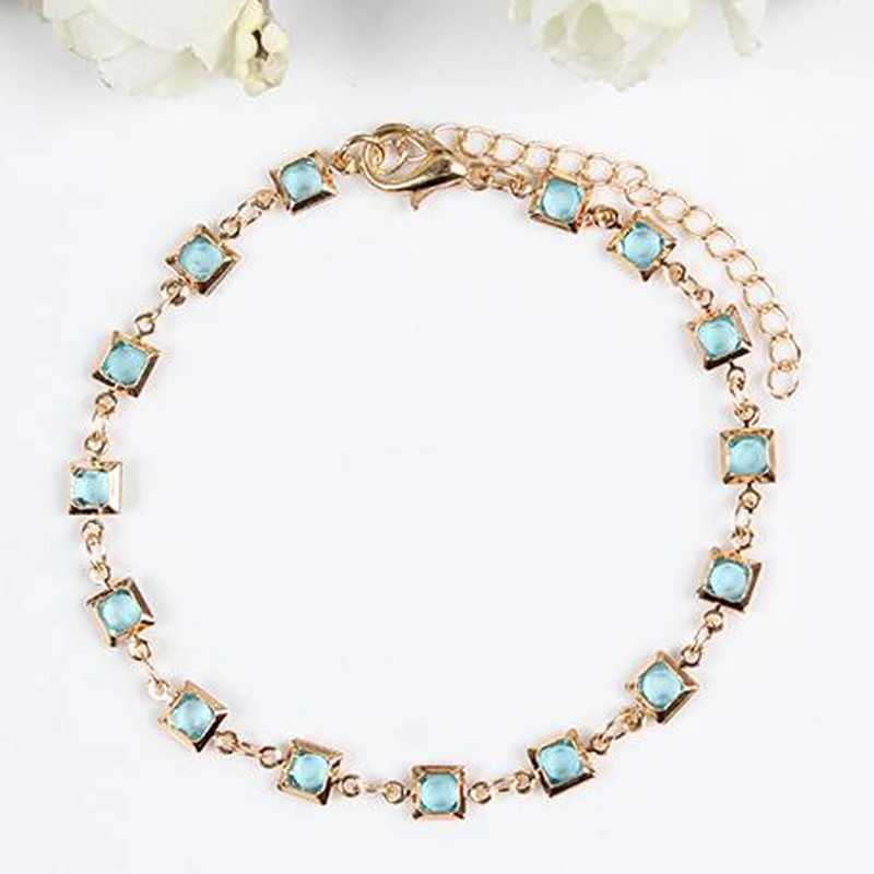 Роскошный синий кристалл браслет серебряный горный хрусталь Шарм женские