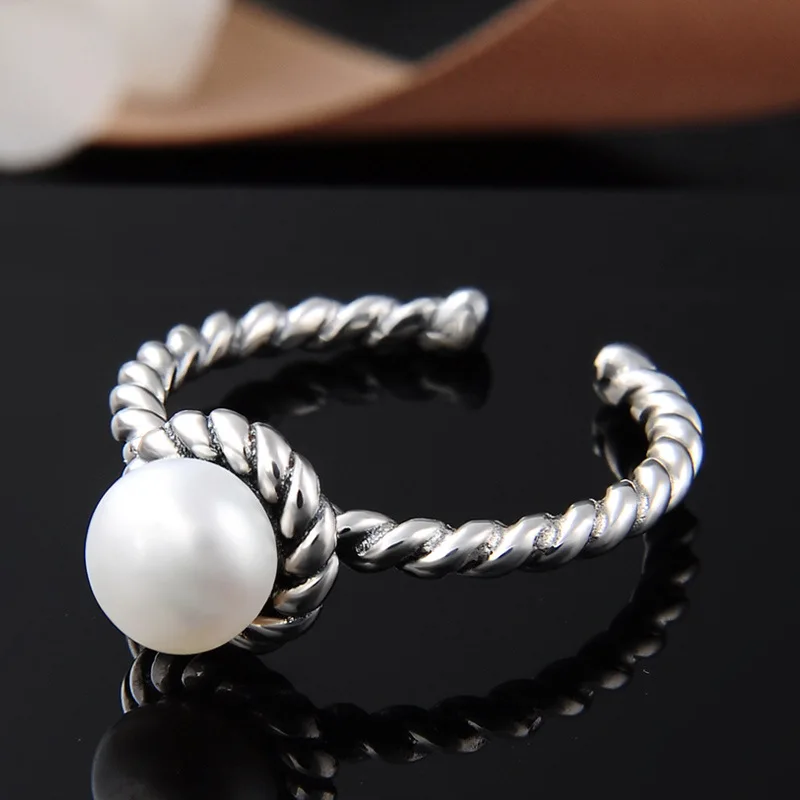 Багет Ringen 100% Настоящее серебро 925 Кольцо с большой натуральной жемчужиной Ювелирные изделия Регулируемое женское украшение Оптовая продажа
