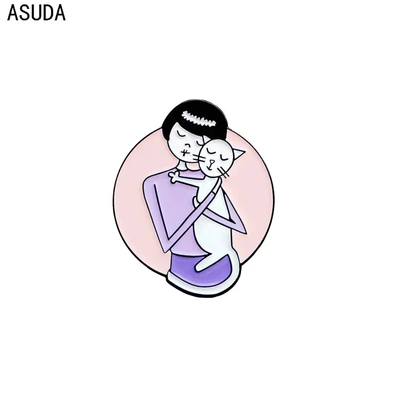 

Cat and girl brooch cartoon enamel pins Men and women fashion jewelry gifts anime movie novel lapel badges