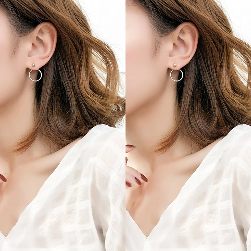

High Quality Back Hanging Unique 1Pair Golden/Silvery Hollow Circle Bead Beautiful Allergy Free Stud Earring Fashion New Arrival