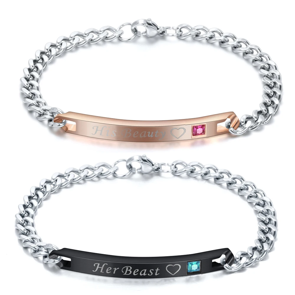 Сделай Сам ее чудовище его Чудовище черный розовое золото Пара Браслеты из