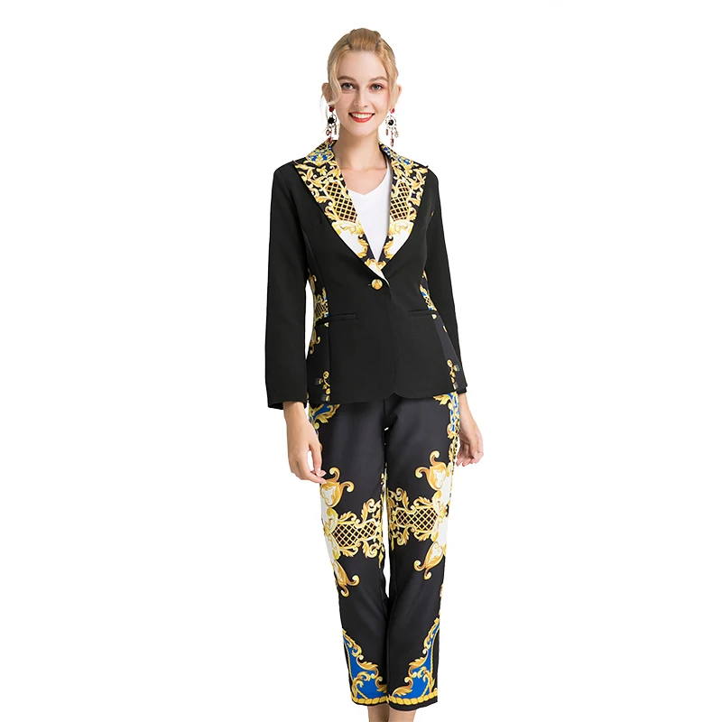 2019 осенний модный подиумный женский Костюм геометрический цветочный принт