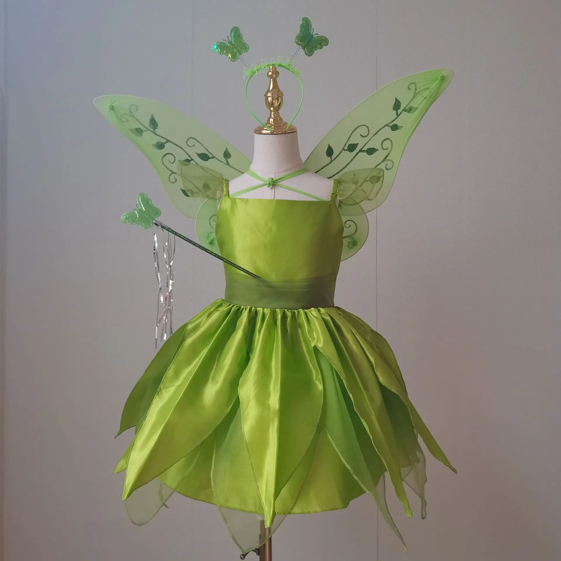 Рождественское фея Динь-Динь платье для девочек с зелеными цветами эльфом