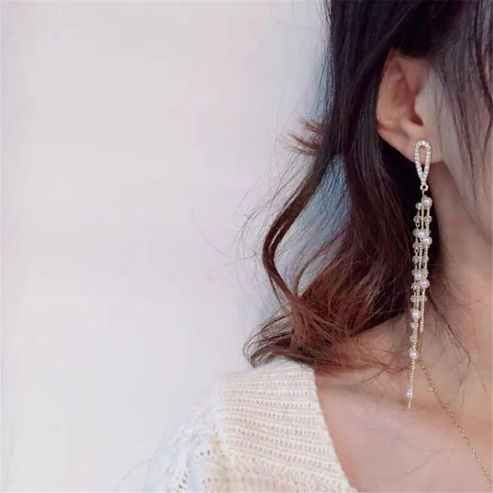 

New exquisite fashion temperament tassel earrings simple super fairy long net red bohemian earrings female gifts wholesale
