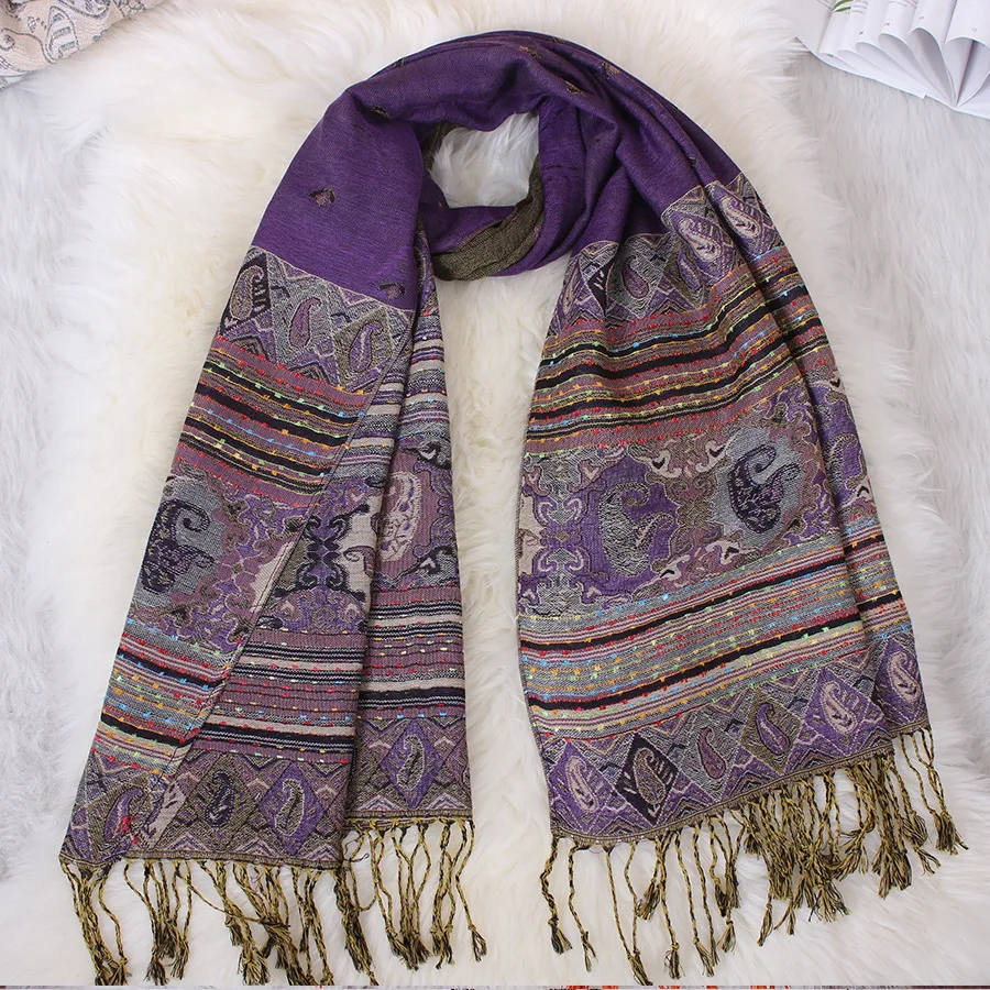 Серая модная Осенняя Женская шаль шарф Пашмина зимний национальный стиль