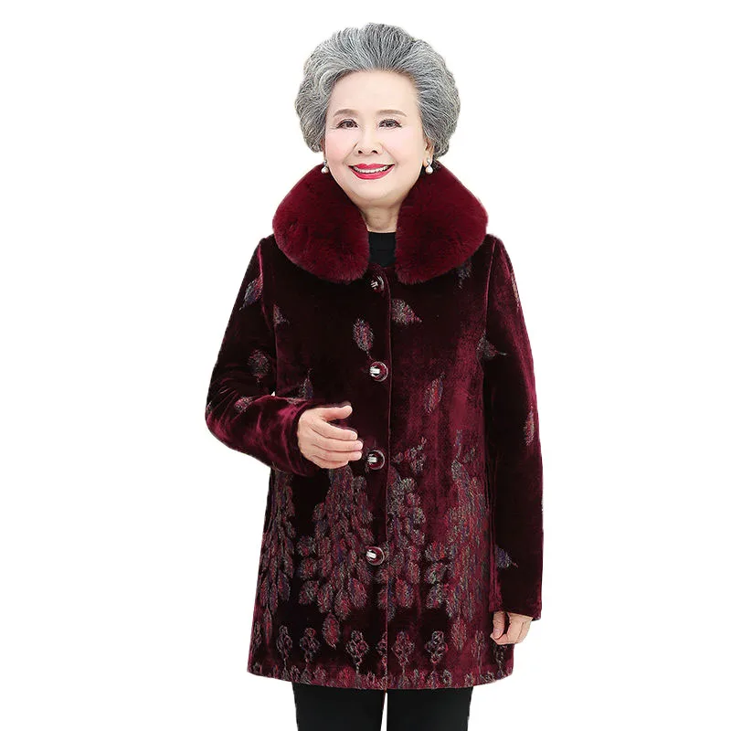 2022 New Winter Women Jacket Grandma Outfit Woolen Coat Mid-length The elderly Loose Sheep Shearing Jacket Female Outerwear R826