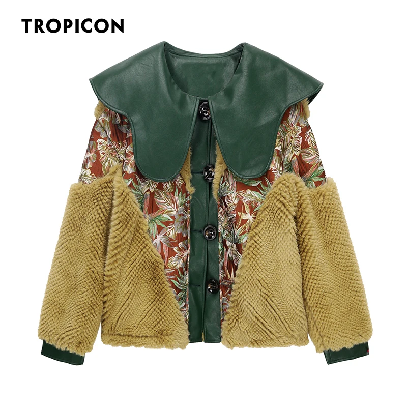 

TROPICON Winter Fur Coat Women Yellow Sailor Collar Faux Mink Coat Fluffy Jacket High Fashion Designer Coat Women Luxury 2021
