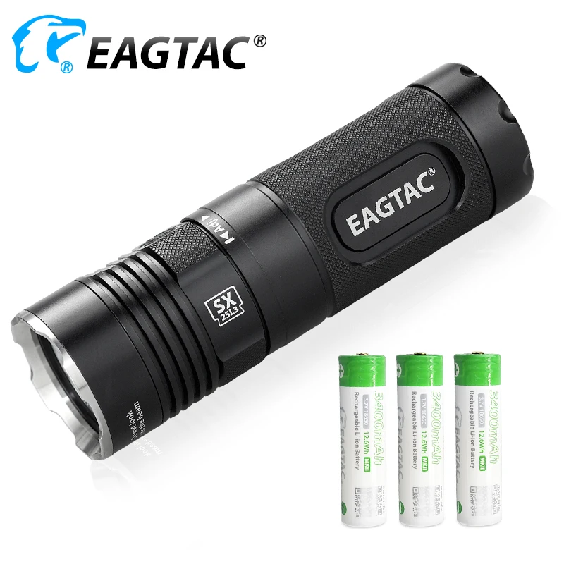 EAGTAC SX25L3 Super Bright LED Flashlight 3300 Lumens FREE 3*18650 3400mAh Battery