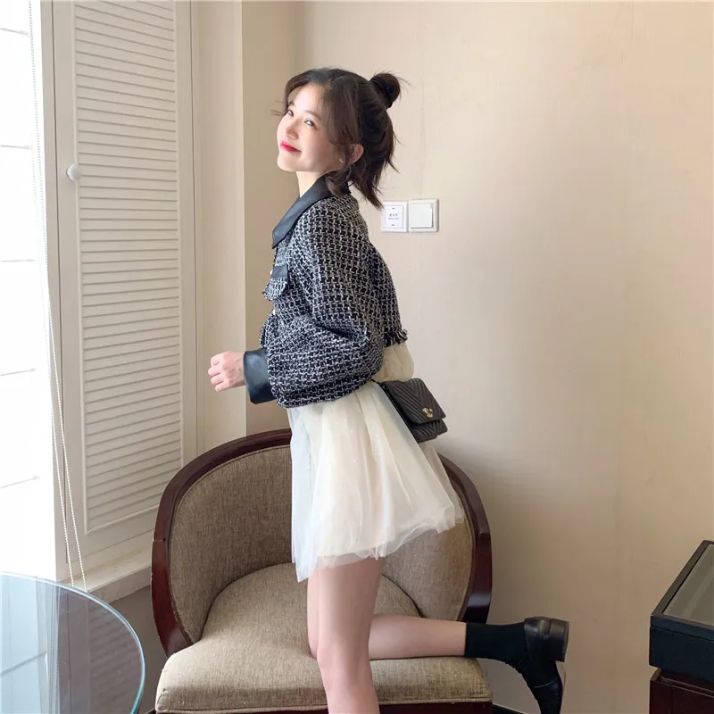 Joinyouth платье элегантный костюм корейский плед кнопка мини Ropa Mujer Тюль лоскутное