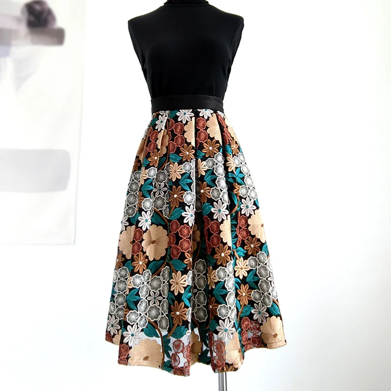 Новое поступление Женская осенне-зимняя элегантная кружевная юбка с вышивкой