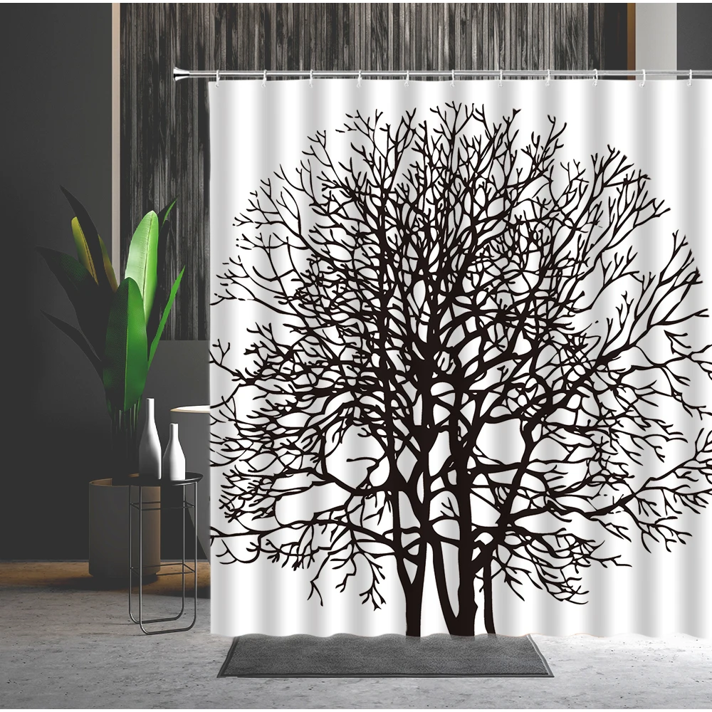 Занавески для ванной комнаты дерево черный белый птица группа простота