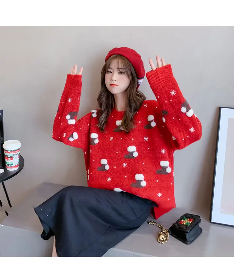 

Autumn Winter Knitted Ugly Sweater Christmas Outfit 2020 Women's Tops Fashion All-match Regular Polyester Material Korean Style